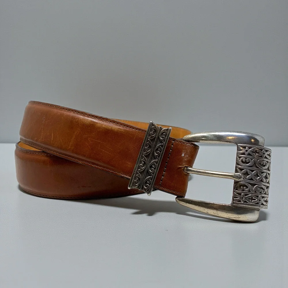 Vintage 1995 Brighton Museum Collection Leather Belt Sz M 43407 Roman Heart